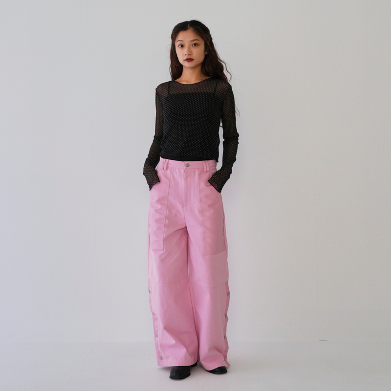 leather mix snap pants