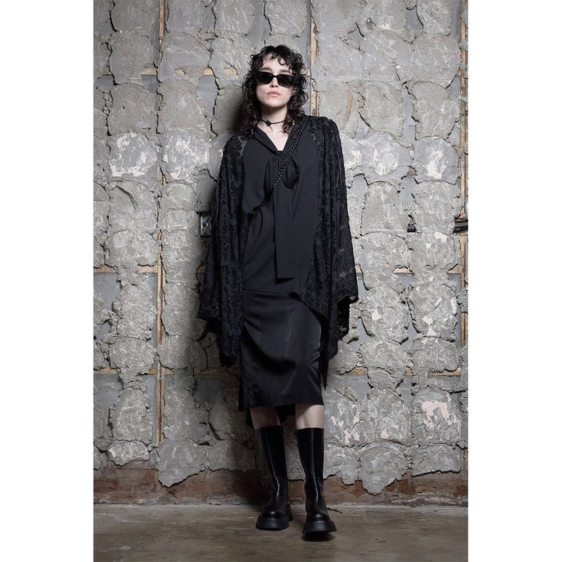 RIBBON TIE CAPE BLOUSE