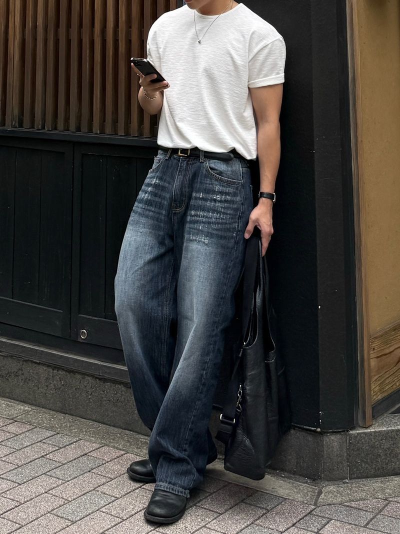 ダメージストレートデニムパンツ
