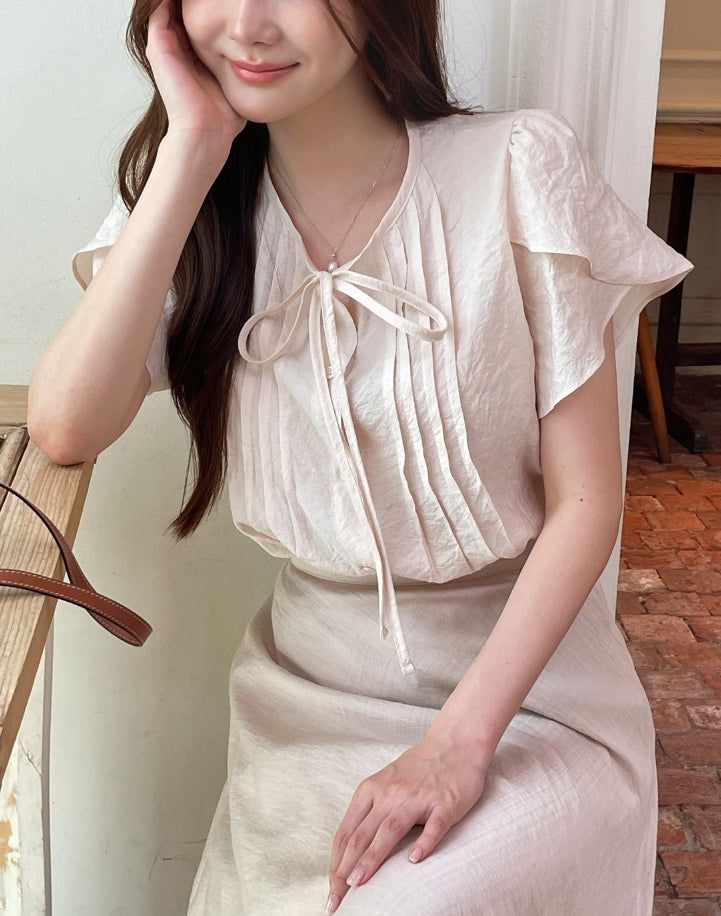 Meshian banding flare long skirt
