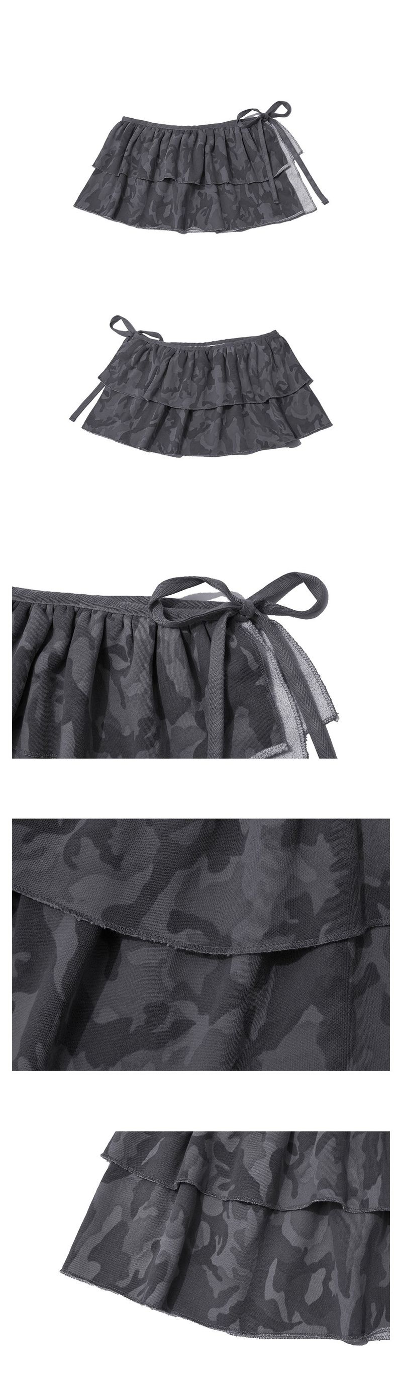 CAMO LAYERED WRAP SHORT SKIRT - CHARCOAL