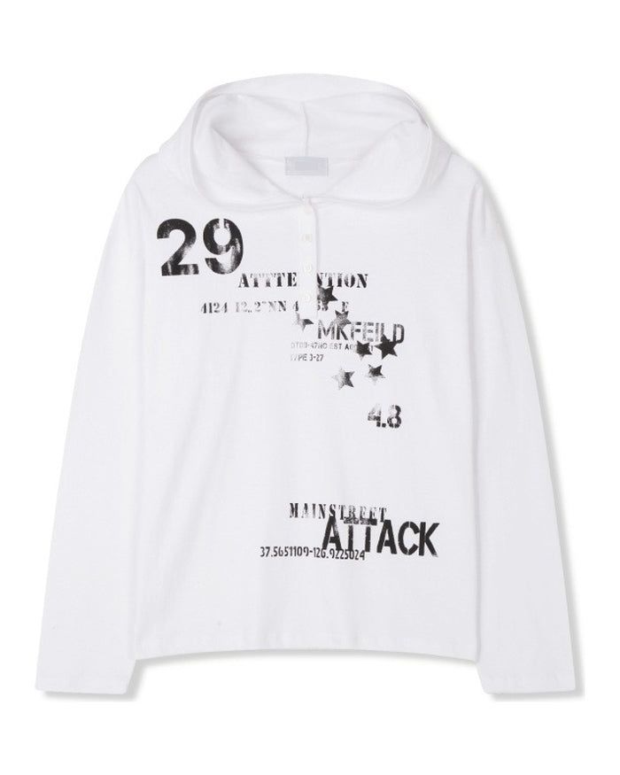 (UNISEX) Attack Henley Hooded Long Sleeve