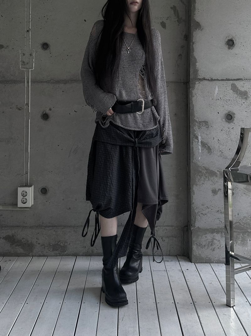 layered check wrap skirt (2color)