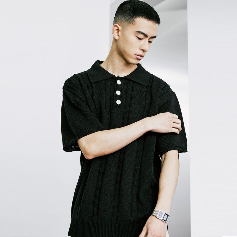 CHAIN CABLE COLLAR HALF KNIT BLACK