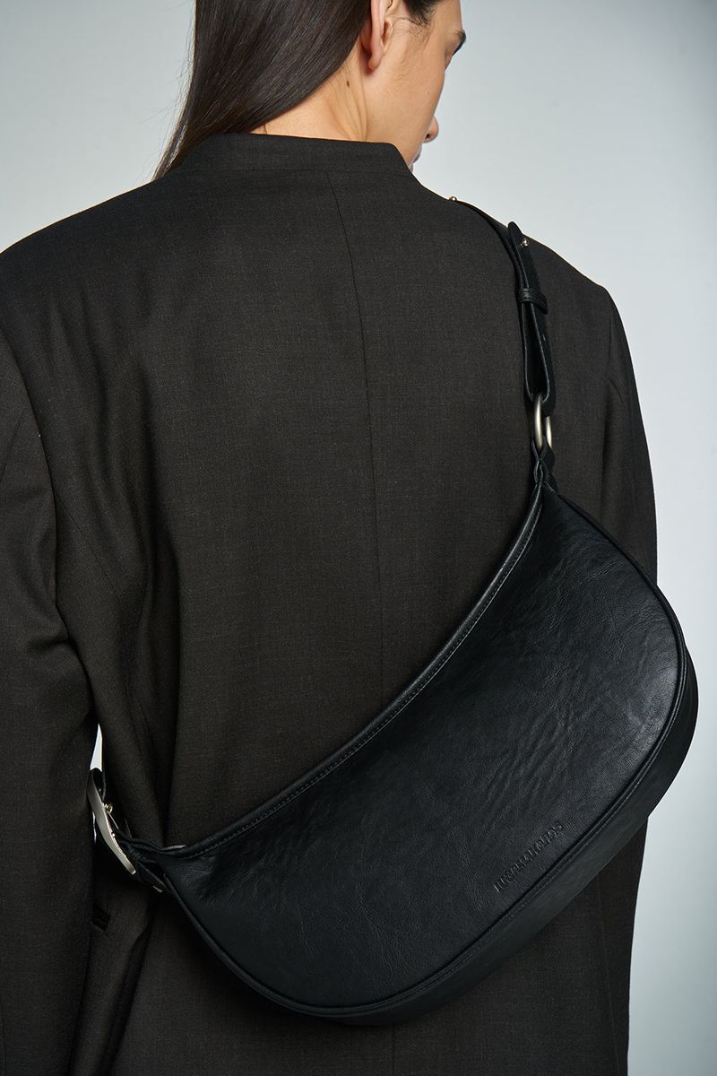 H-Buckle Soft Leather Hobo Bag (black)