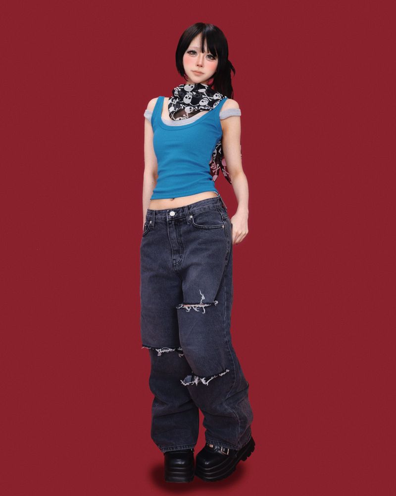 jojo cutting denim pants (2color)