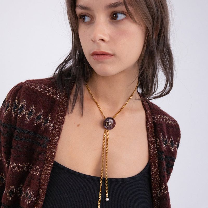 Button point bolo tie chain necklace (Wine)