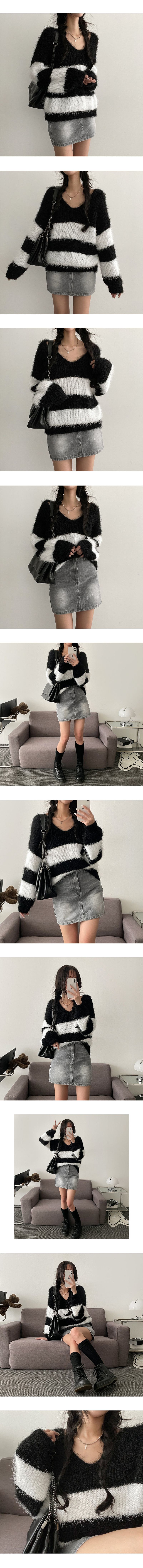 Moon Lee SOFT Angora Stripe V-knit
