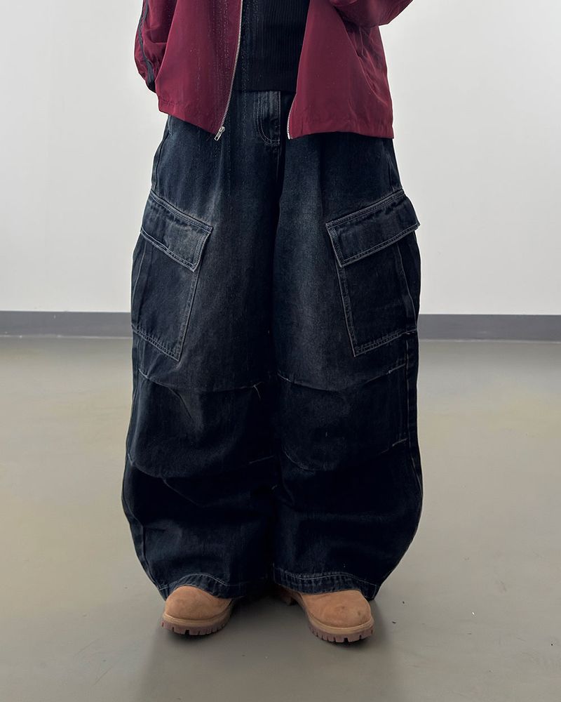 Bare Washed Wide Cargo Denim