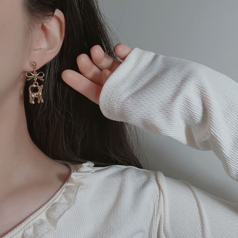 Kitty and Bow Piercing - Gold Color