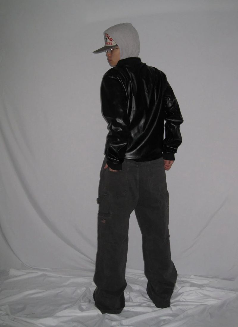 Leather Jersey Zip-Up Jacket