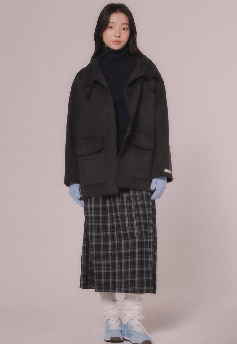HANDMADE WOOL HALF COAT (Deep Gray)