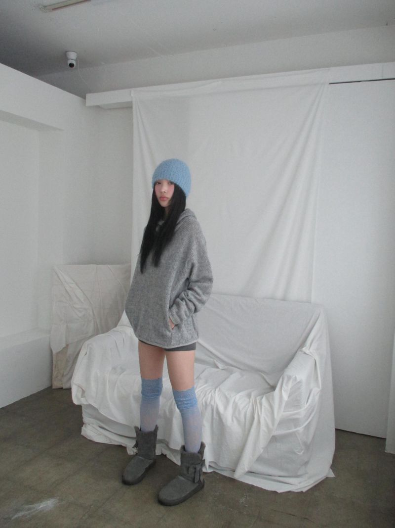 ハイネック ニット フーディー