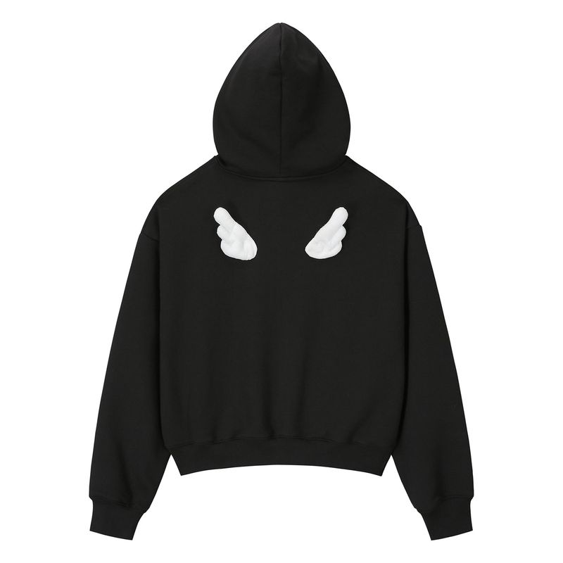Angel Wing Zip-Up Hoodie - Black