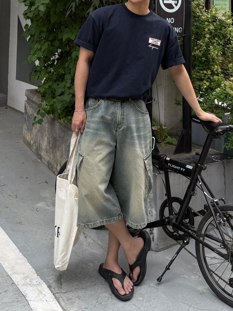 Fairy half cargo denim pants