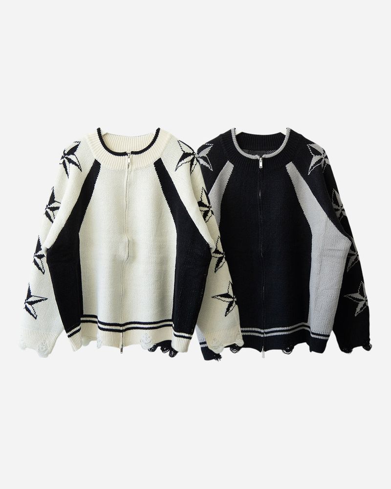 Star-printed Knitwear Zip-Up