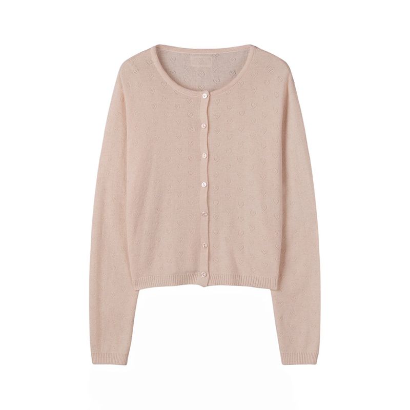 HEART PUNCHING KNIT CARDIGAN (DEEP PINK)