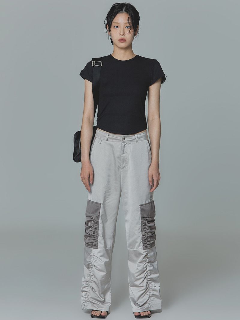 Satin Cargo Pants (Beige)