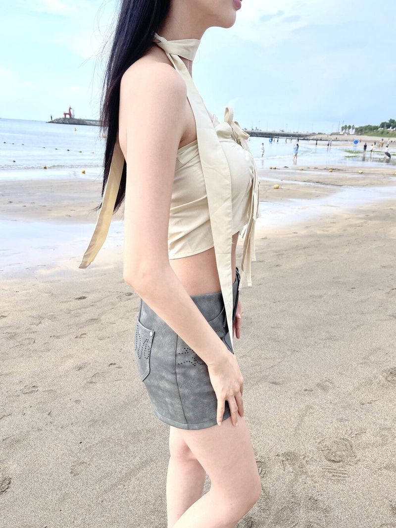 1012. Ribbon scarf top (3color)
