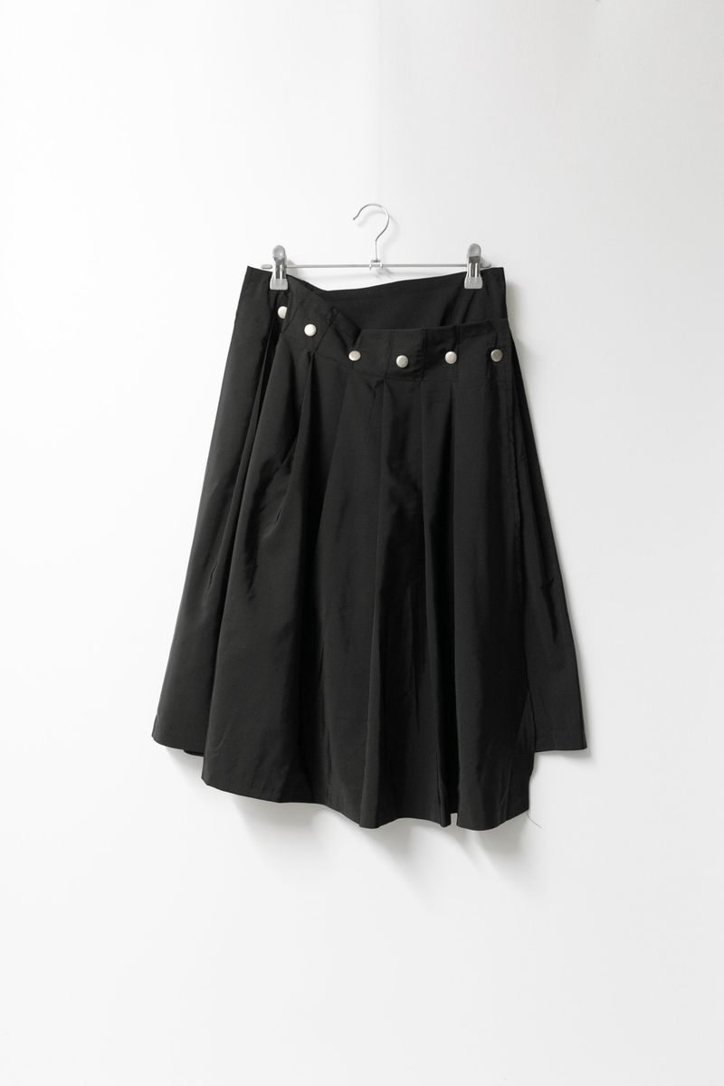 snap button unbal pleats skirt(2colors)