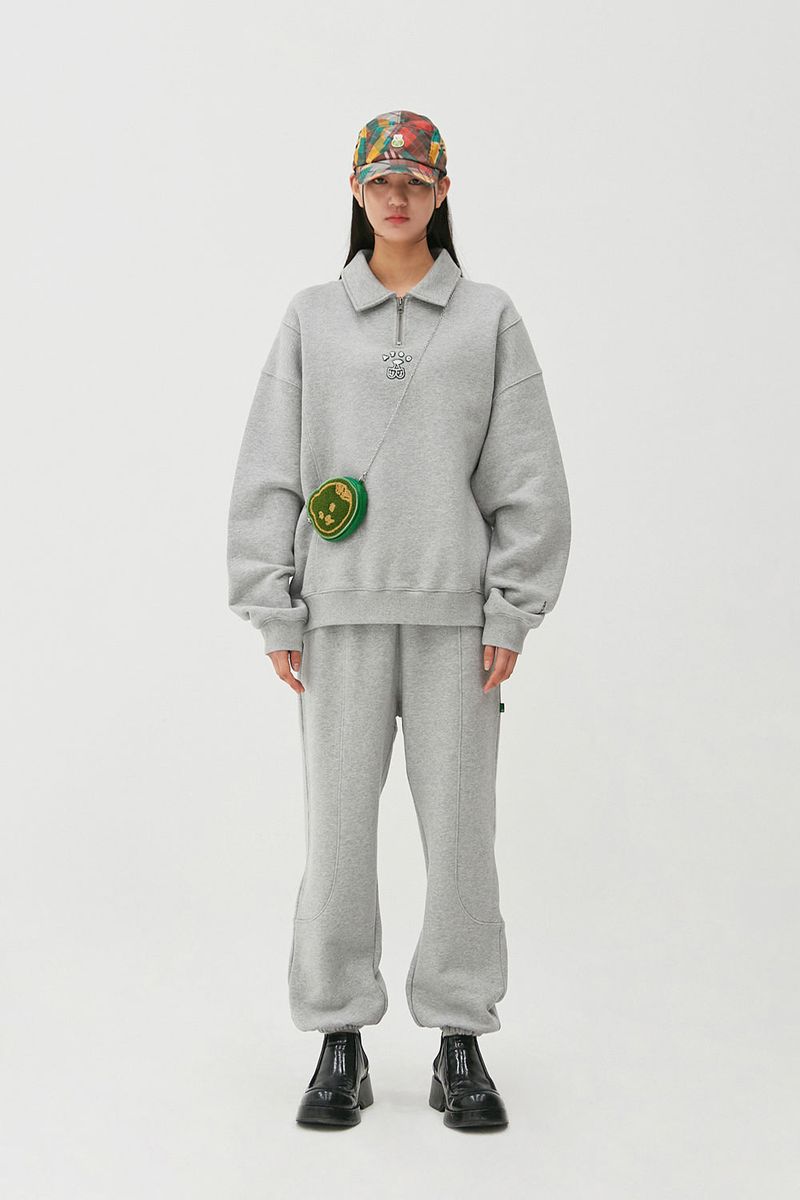 Cherry Bear Half Zipup Crewneck_Grey