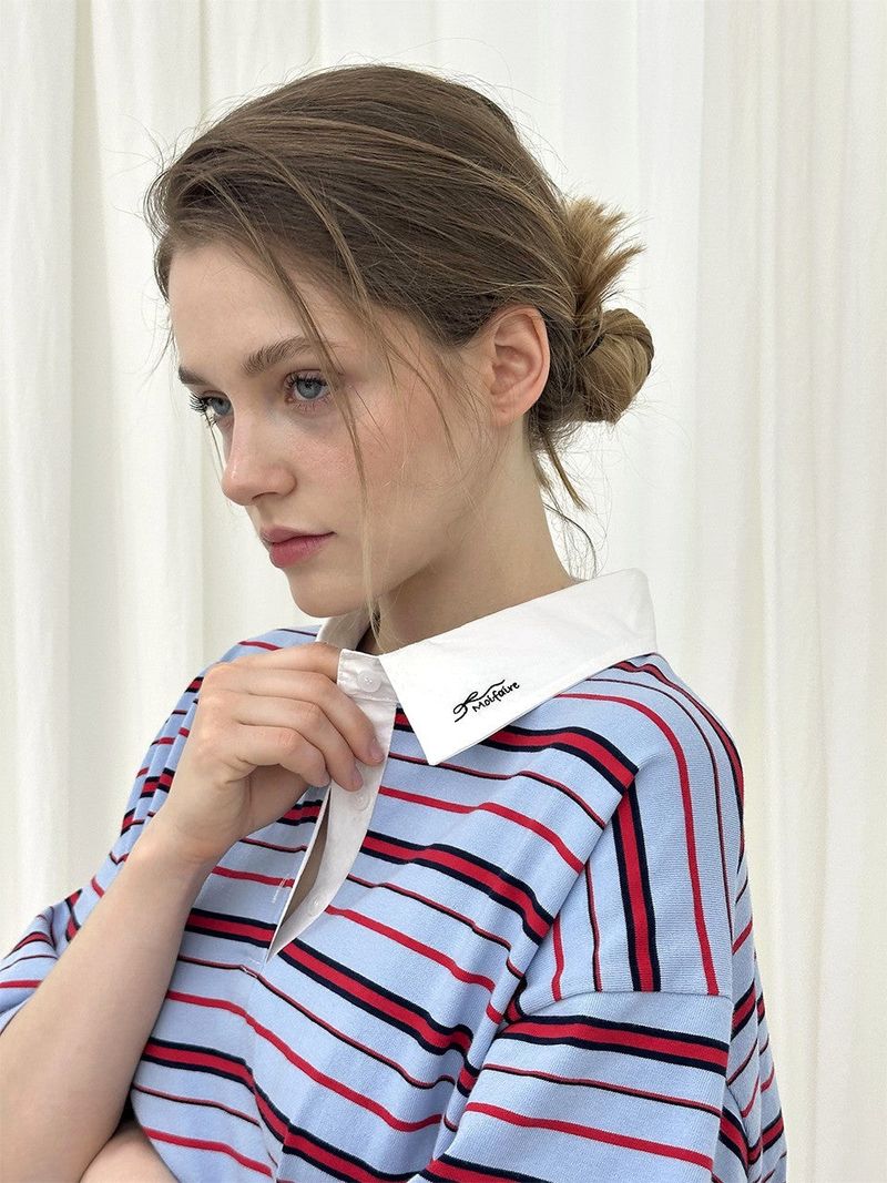 AURORA STRIPE COLLAR T-SHIRT / WHITE