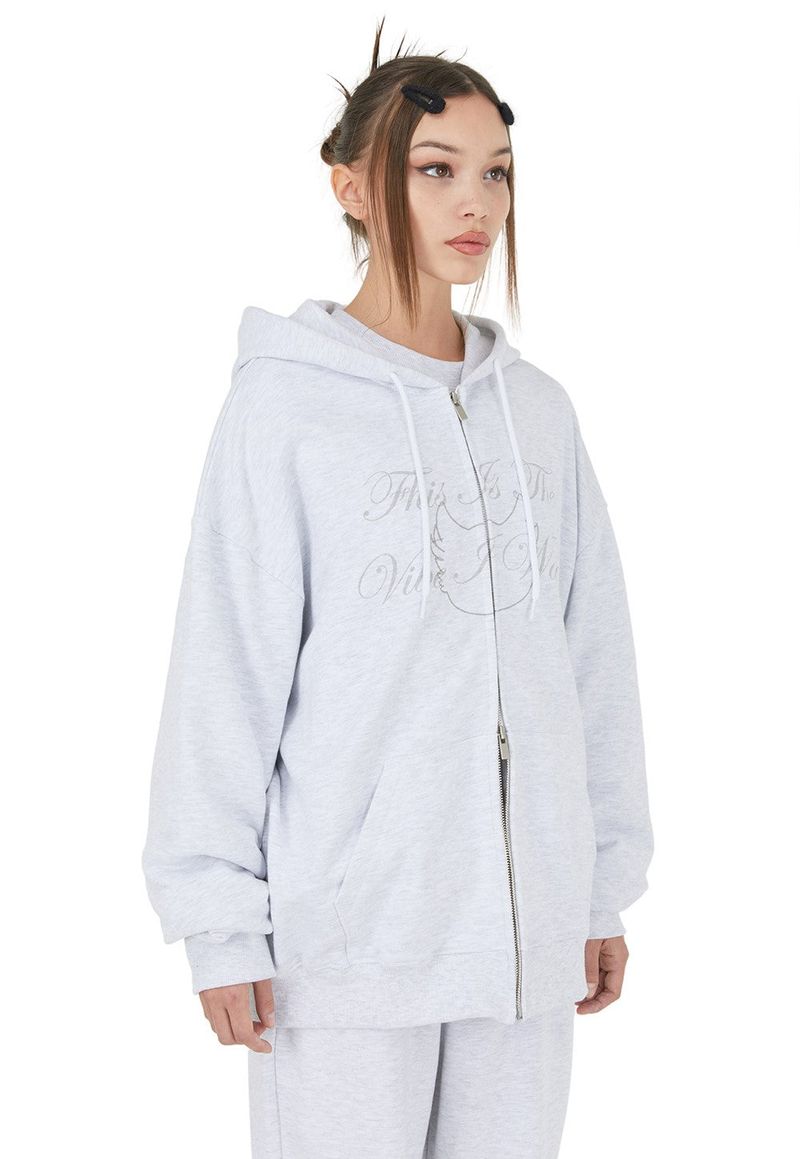 [IHD002-2] SIGNATURE GRAPHIC HOOD ZIP UP WHITEMELANGE