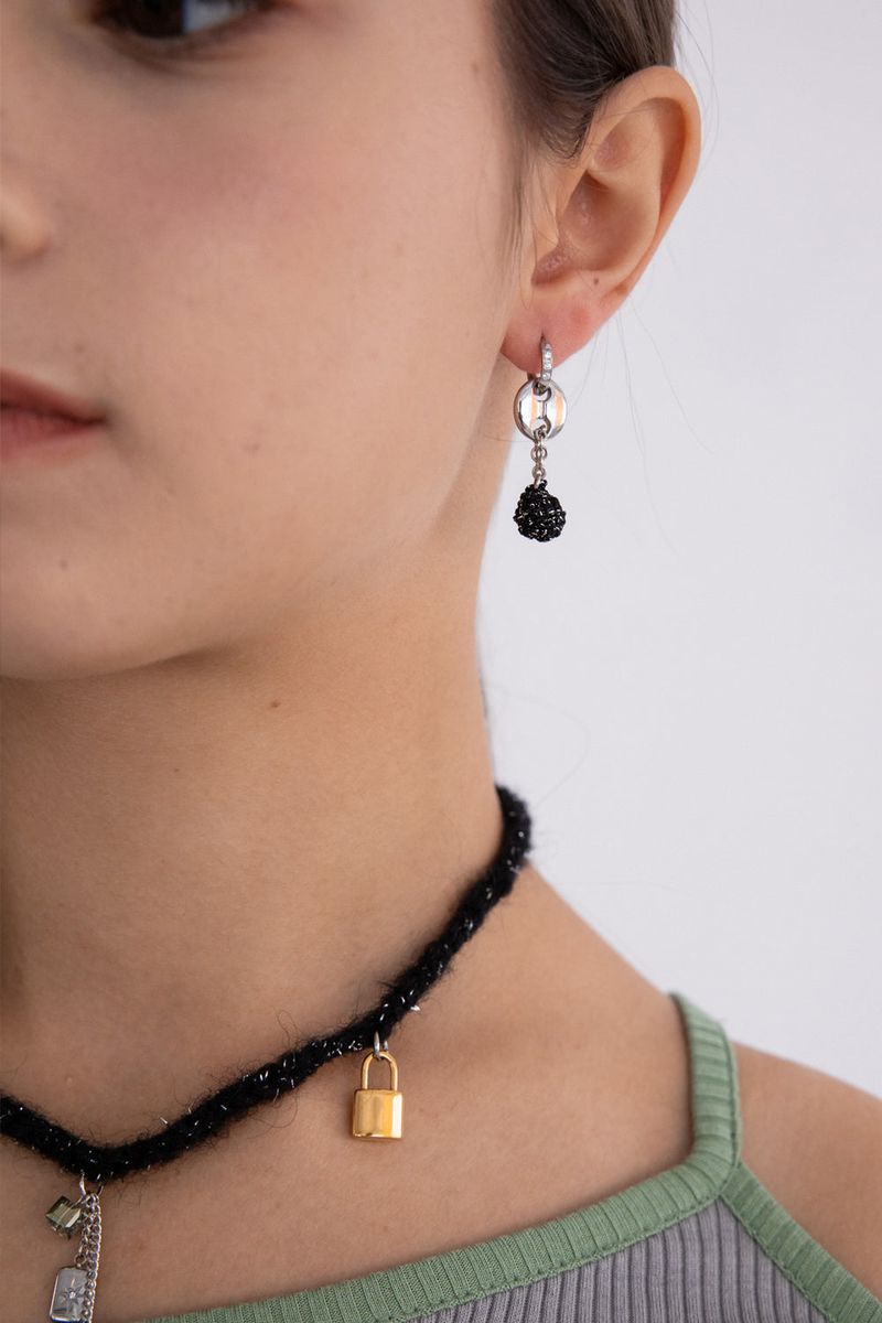 [2way] Drop knitball pendant ring earring