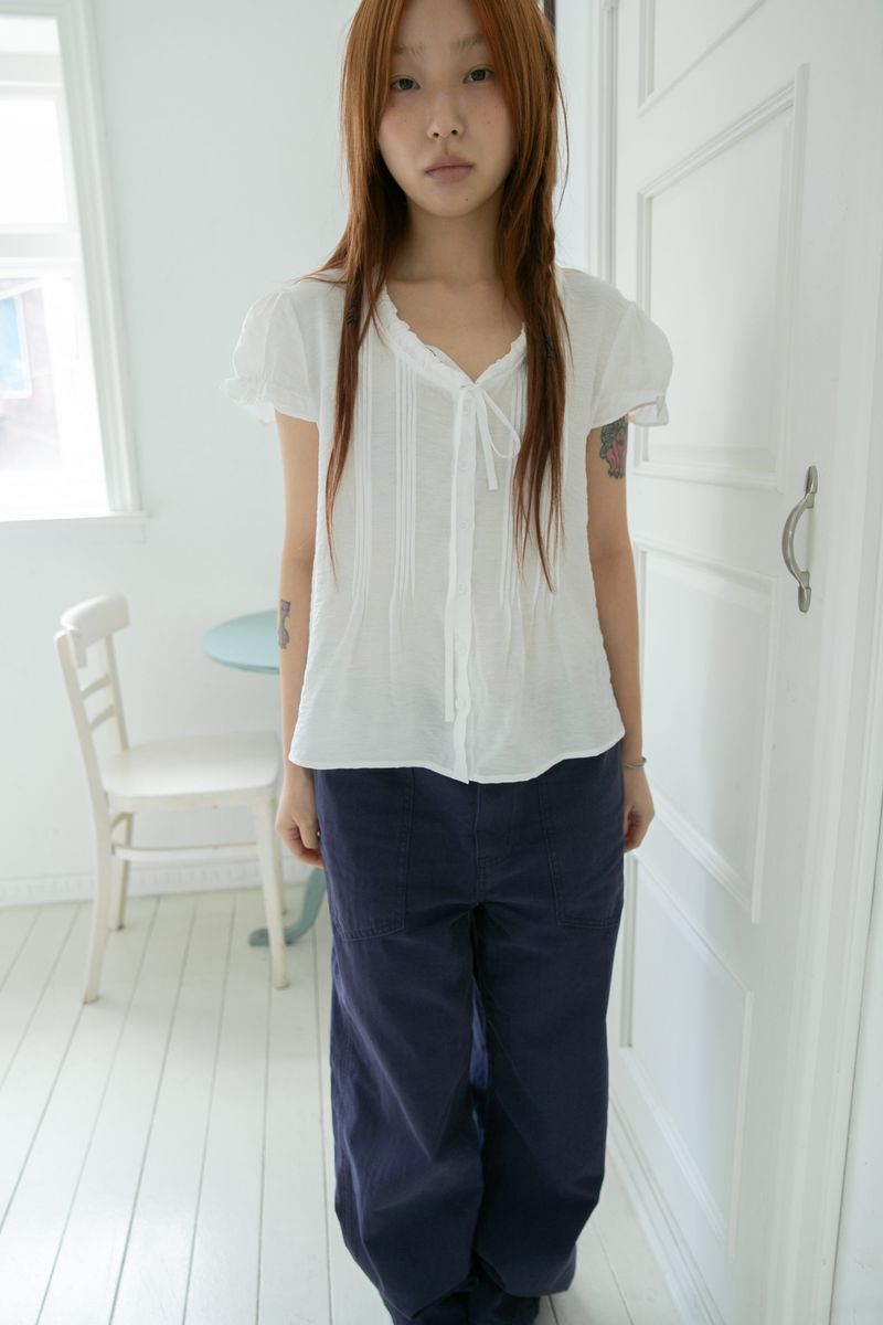 pin shirring puff half blouse(2colors)