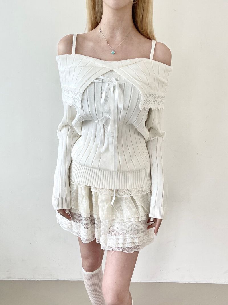 1445. Ribbon off sholder knit