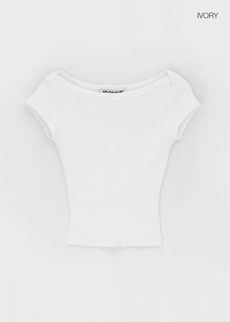 [B-BASIC] Basic Ribbed Boat Neck Short Sleeve Tee (2 SIZE)