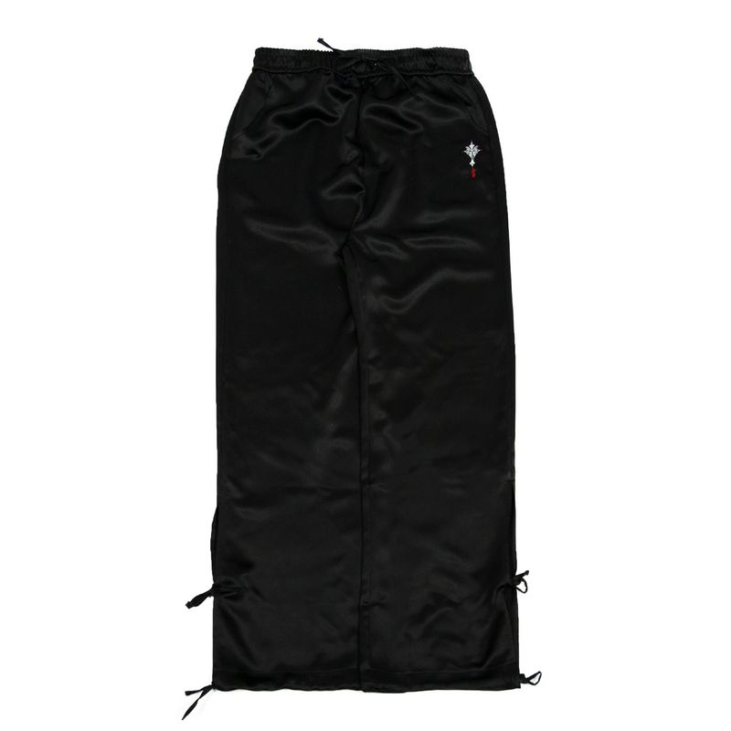 211-RIBBON SLIT SATIN PANTS