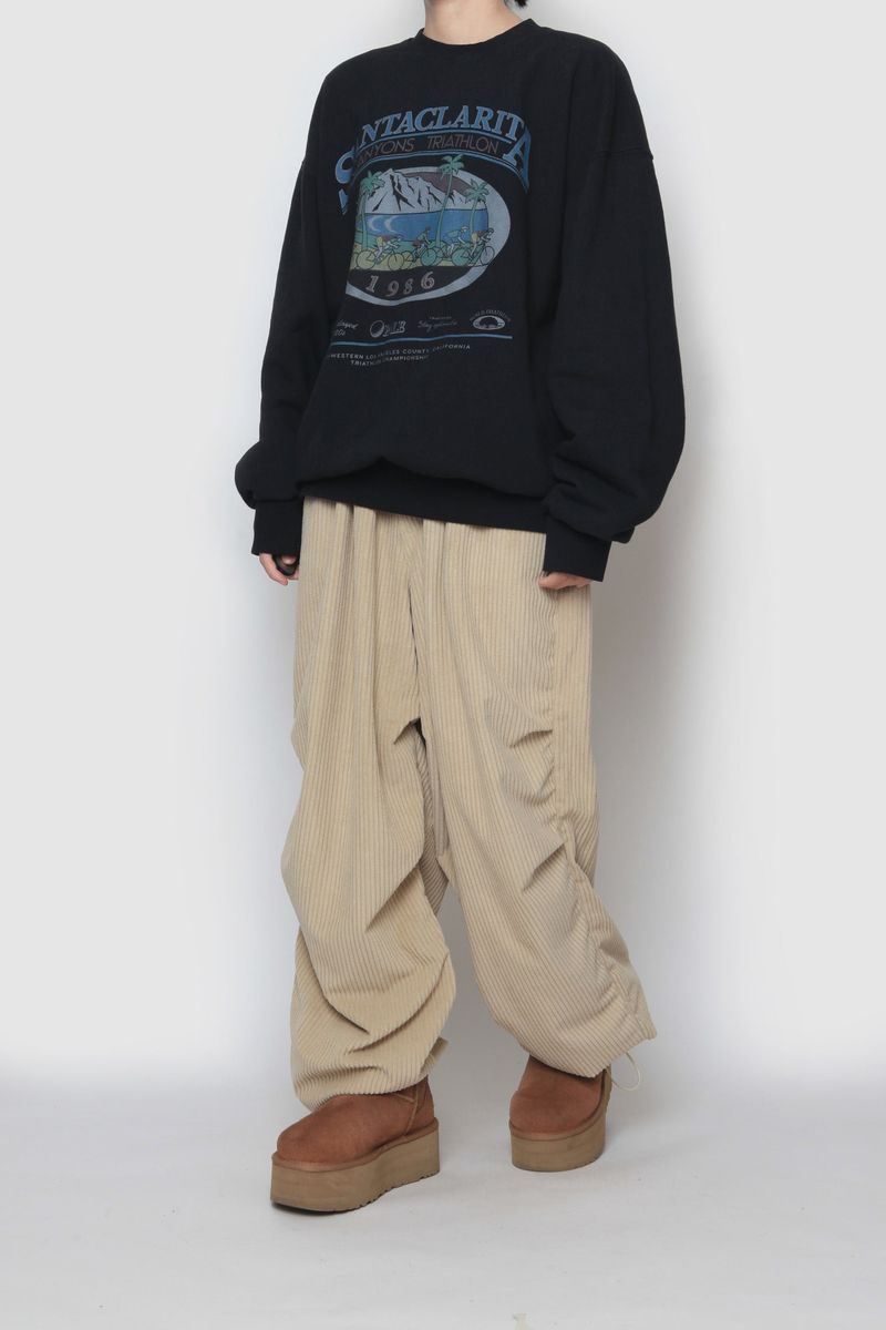 Corduroy Knitted Tuck String Pants