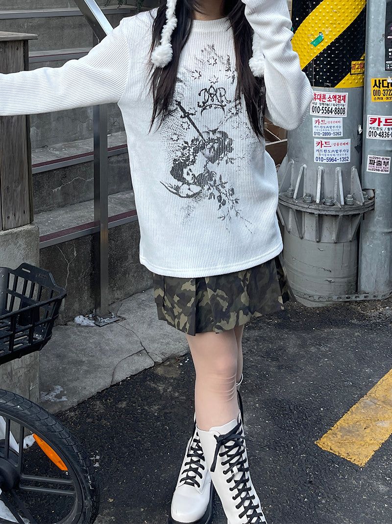 Pocket Camo Pleats Skirt