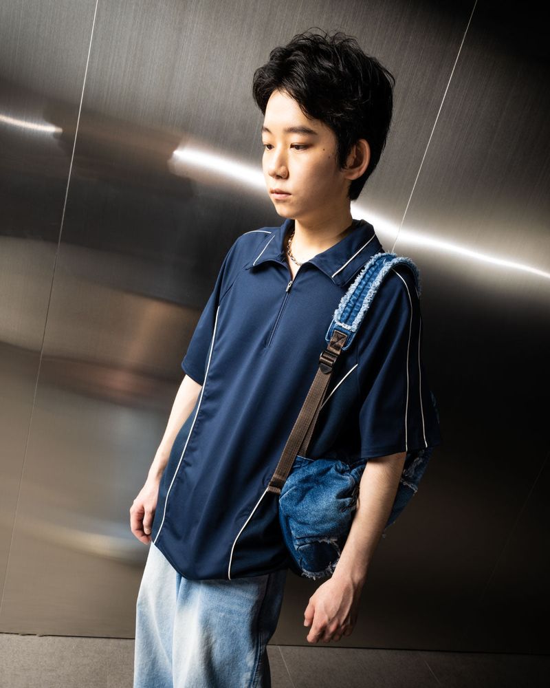 Piping Half Zip-Up Jersey (Navy)