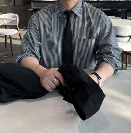 Anderner Hidden Button Stripe Cotton Shirt