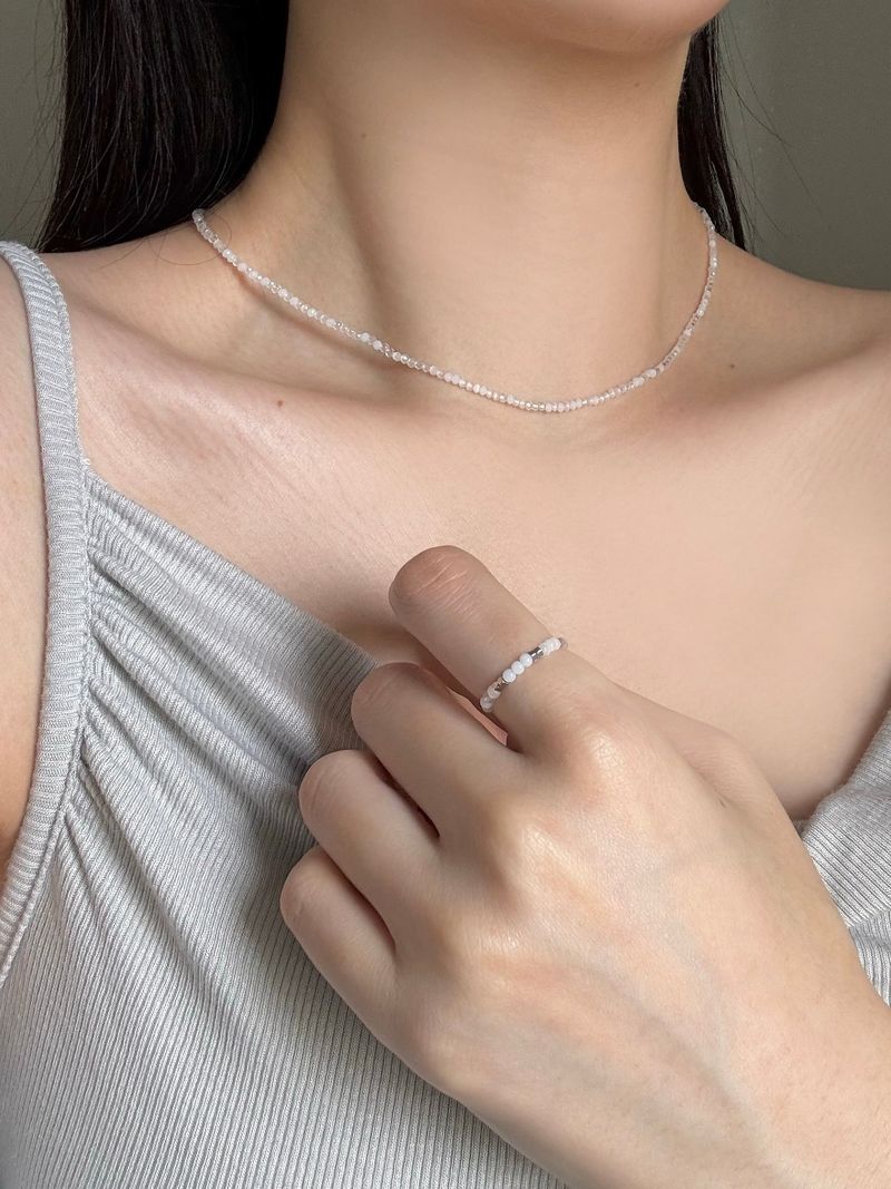 [Surgical Steel] Rain Beads Necklace Ring Set / 2 Colors / Summer White Blue Simple Daily