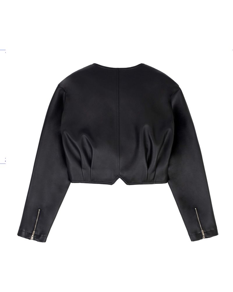 Faux-Leather Cropped Jacket _ Black