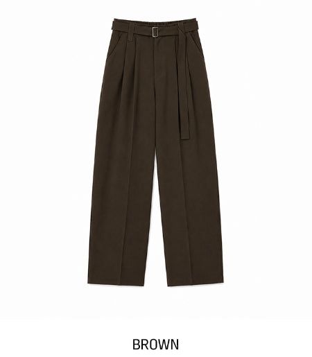 Melo Belted Two-Tuck Wide Slacks