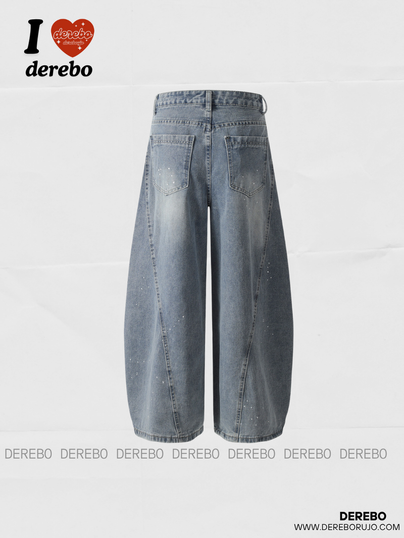 Ink Splash Wide Round Denim Pants