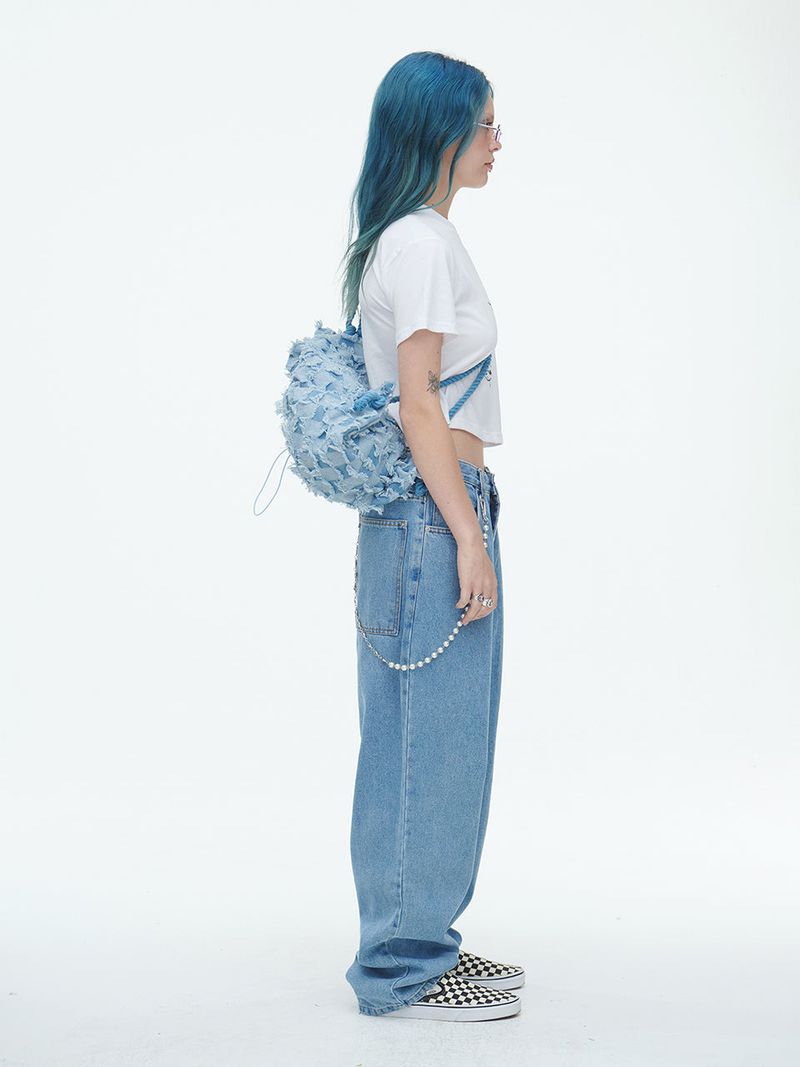 Checkerboard Denim Vagabond Bag Light Blue