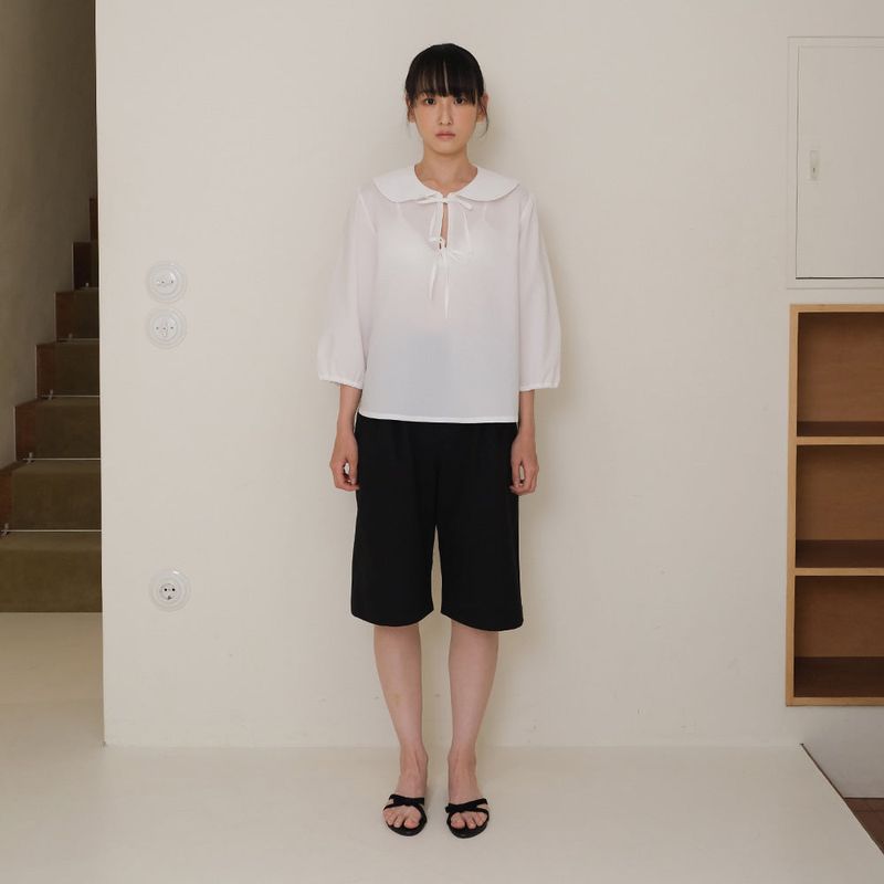 White Seersucker Ribbon Blouse