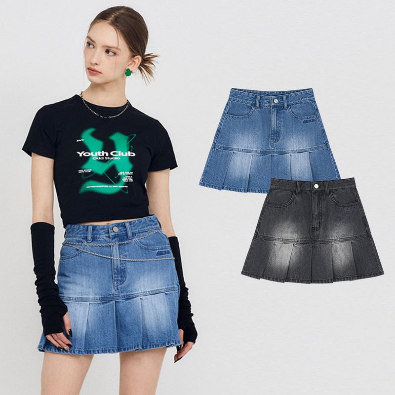 ODDSTUDIO（オッドスタジオ）の「washed pleated denim mini skirt - 2 color（Skirts）」