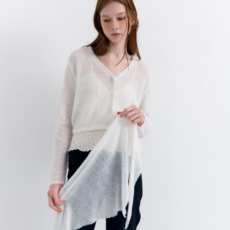 Scarf Set Cropped Knit Cardigan_Ivory