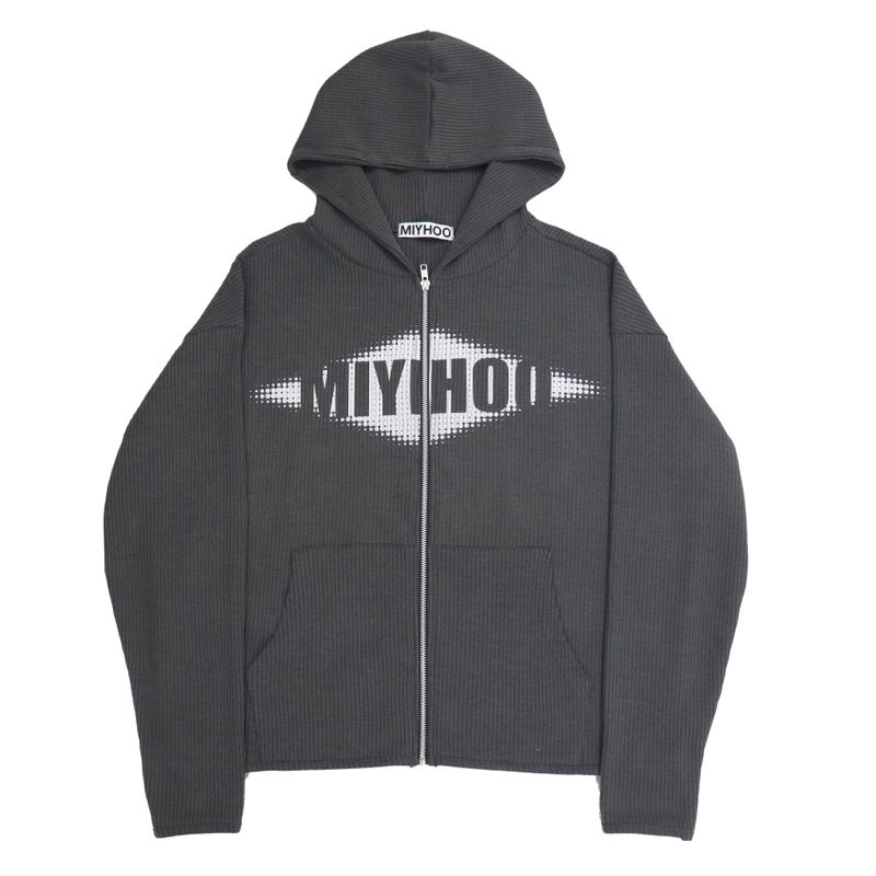 LOGO HOODIE KNIT ZIP-UP ( CHARCOAL )