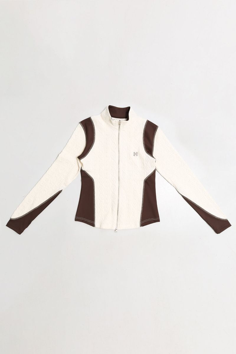 AIR CABLE KNIT HALF 2WAY ZIP UP JACKET-ECRU SIENNA