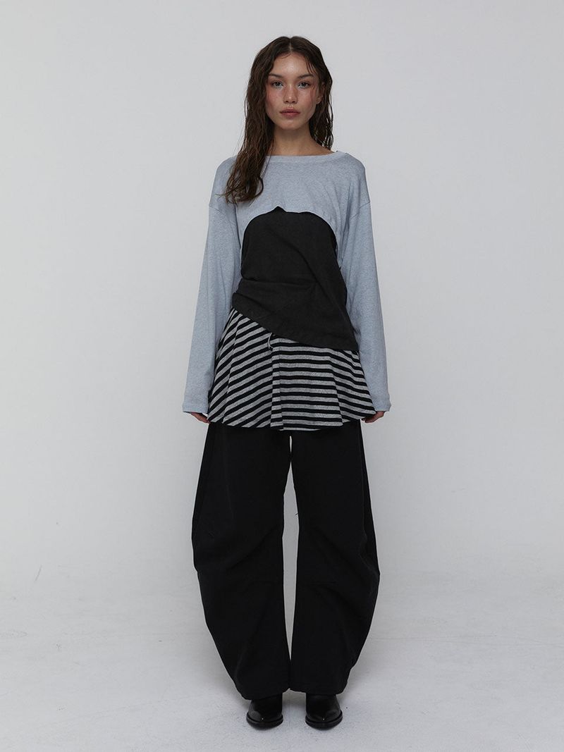 Striped Mini Skirt_Charcoal