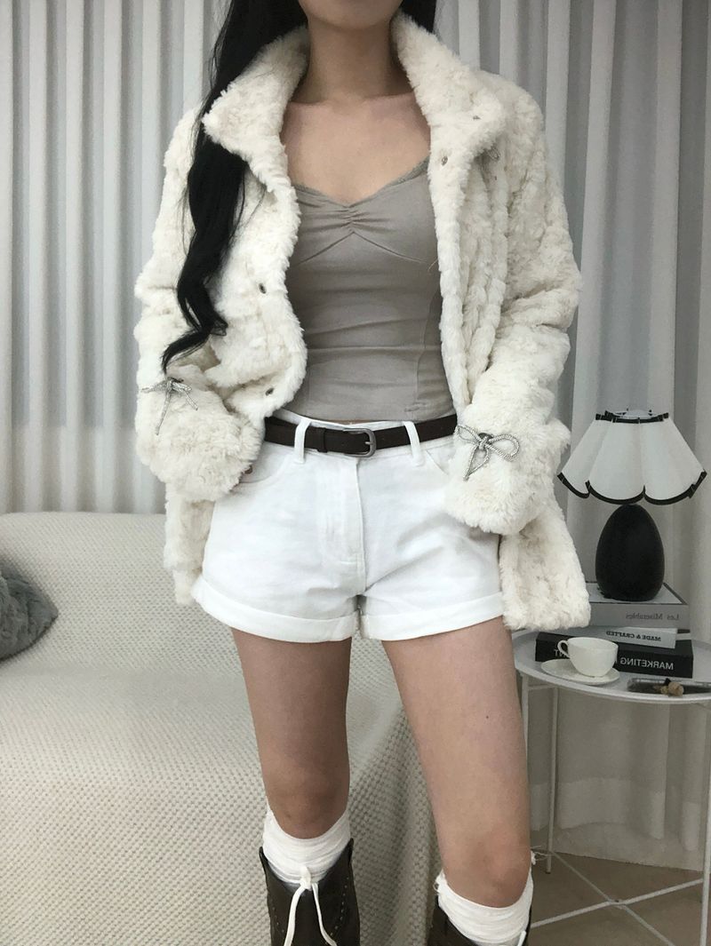 Vintage Creamy Ribbon Fur Jacket