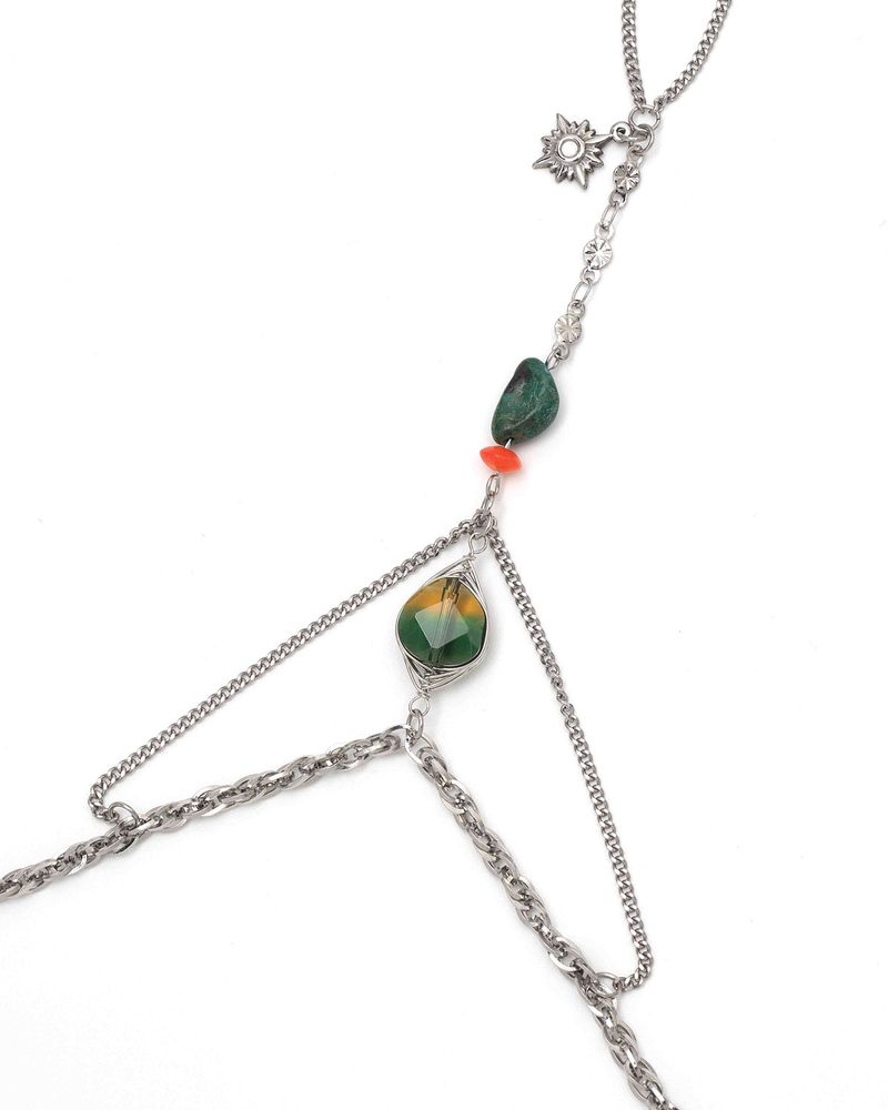 Chain Link Ring Bracelet - Green Stone _ GREEN