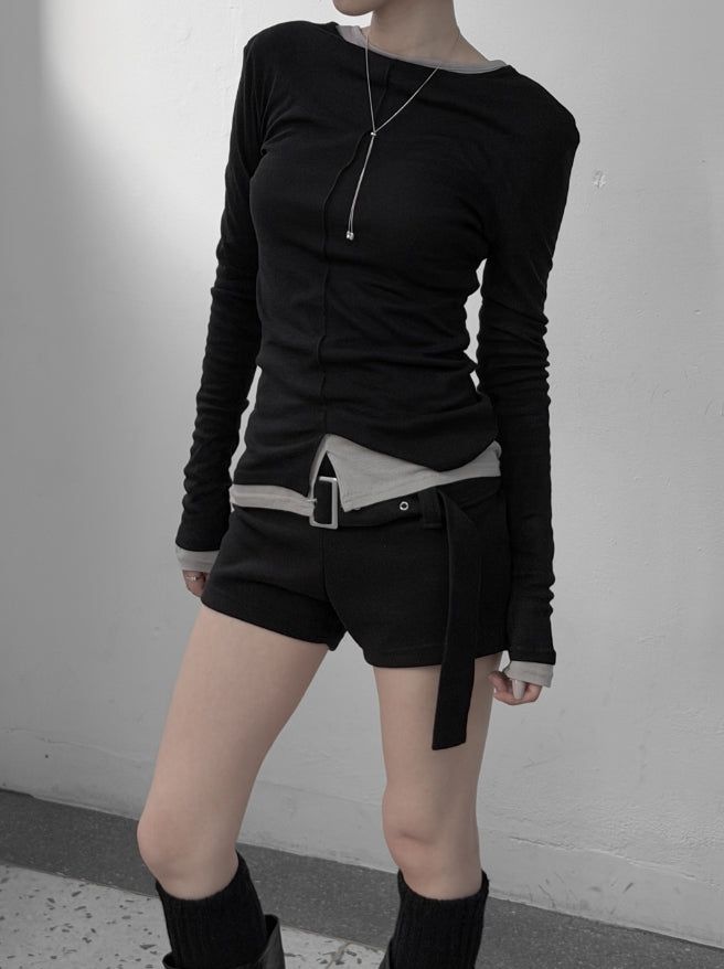 Rat Cut Boat Neck Long Sleeve Tee